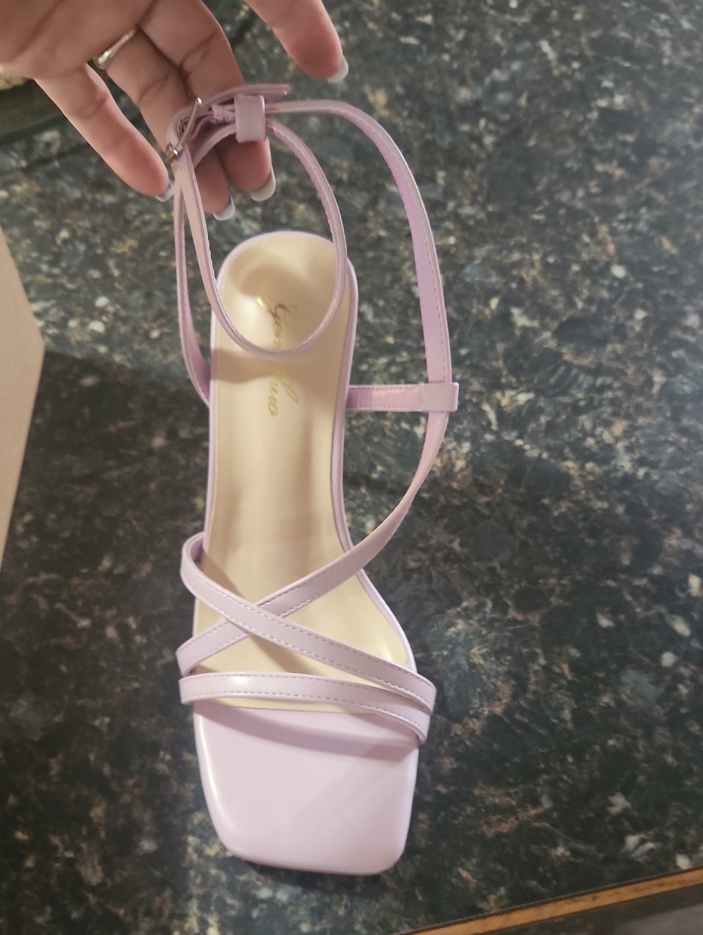 Genshuo Lavender Strappy Square-Toe Heels